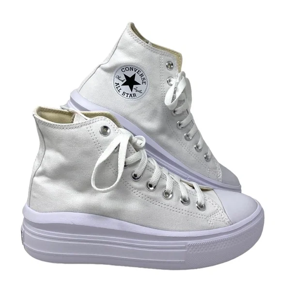 Converse Ctas Move For Women Platform White Canvas Sneakers Casual 568498C-WWWB - Picture 1 of 10